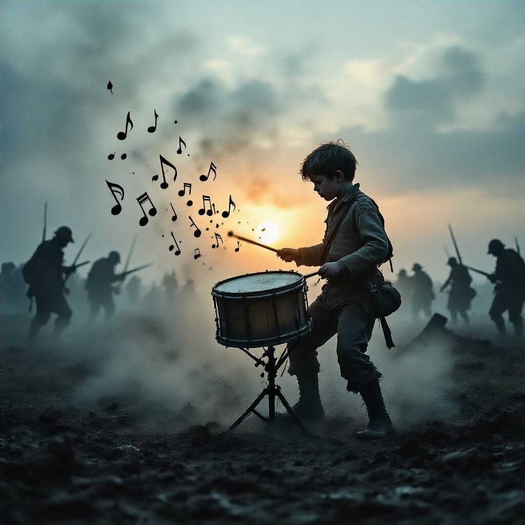 Drummer Boy in Civil War Double Exposure