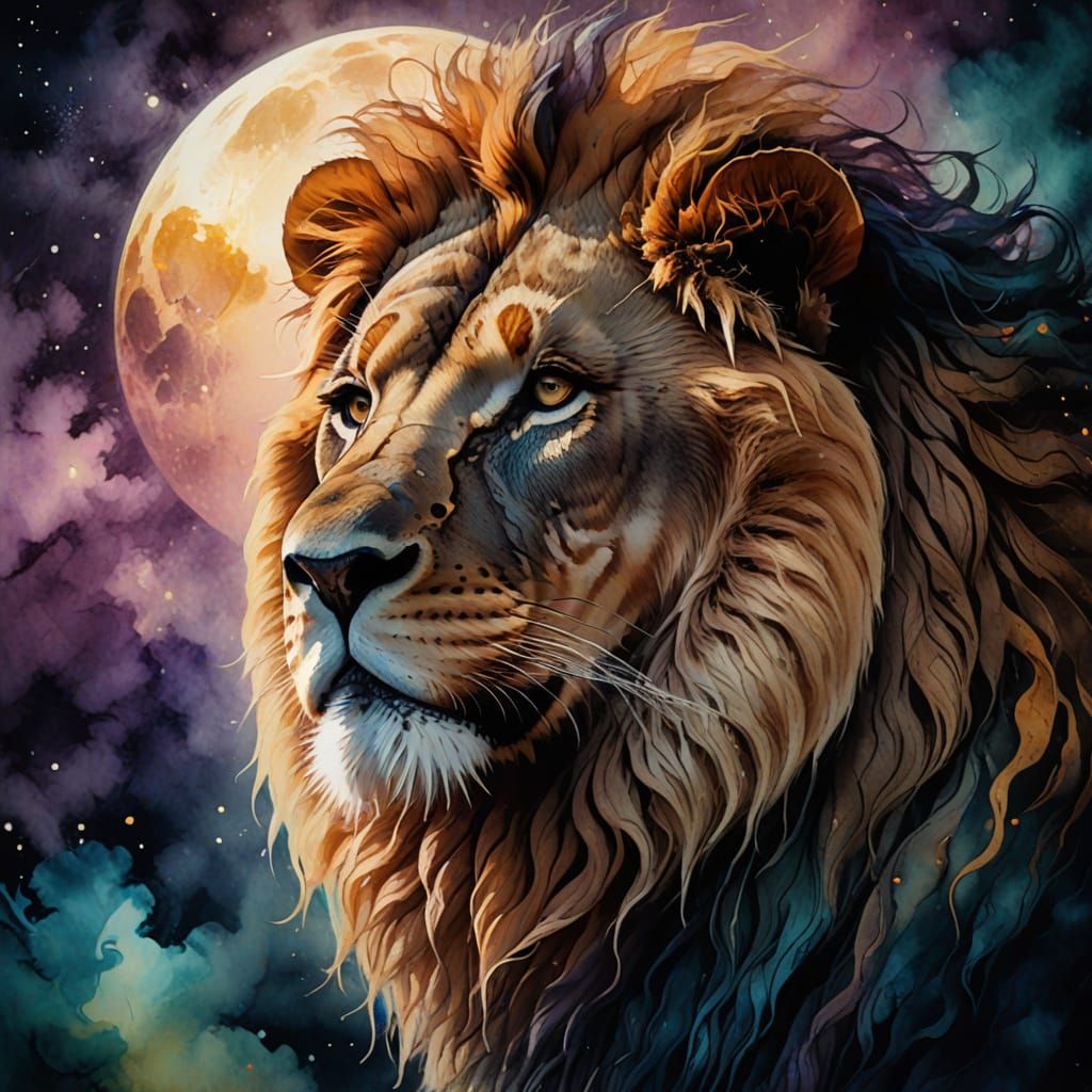 Gentle Lion Portrait in Ethereal Impressionism