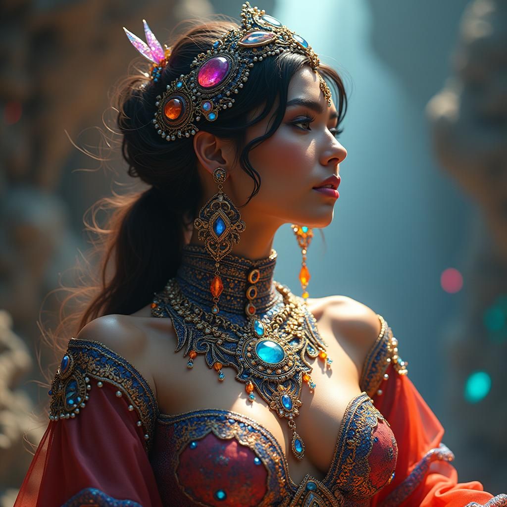 Beautiful Woman in Futuristic Attire, Photorealistic Style
