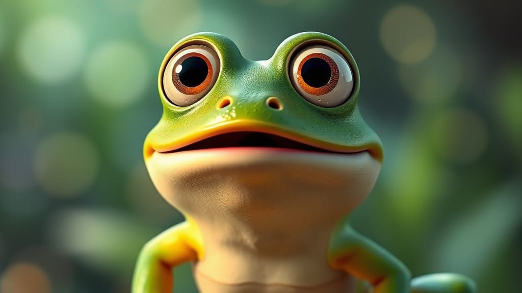 Surprised Frog with Big Eyes in Pixar Style