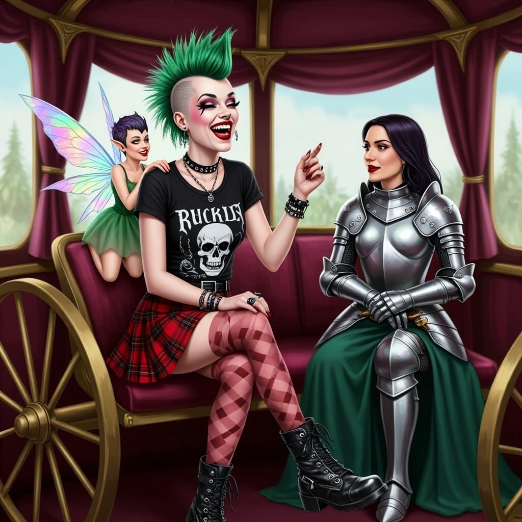 Punk Rock Carriage Adventure in Whimsical Fantasy Style
