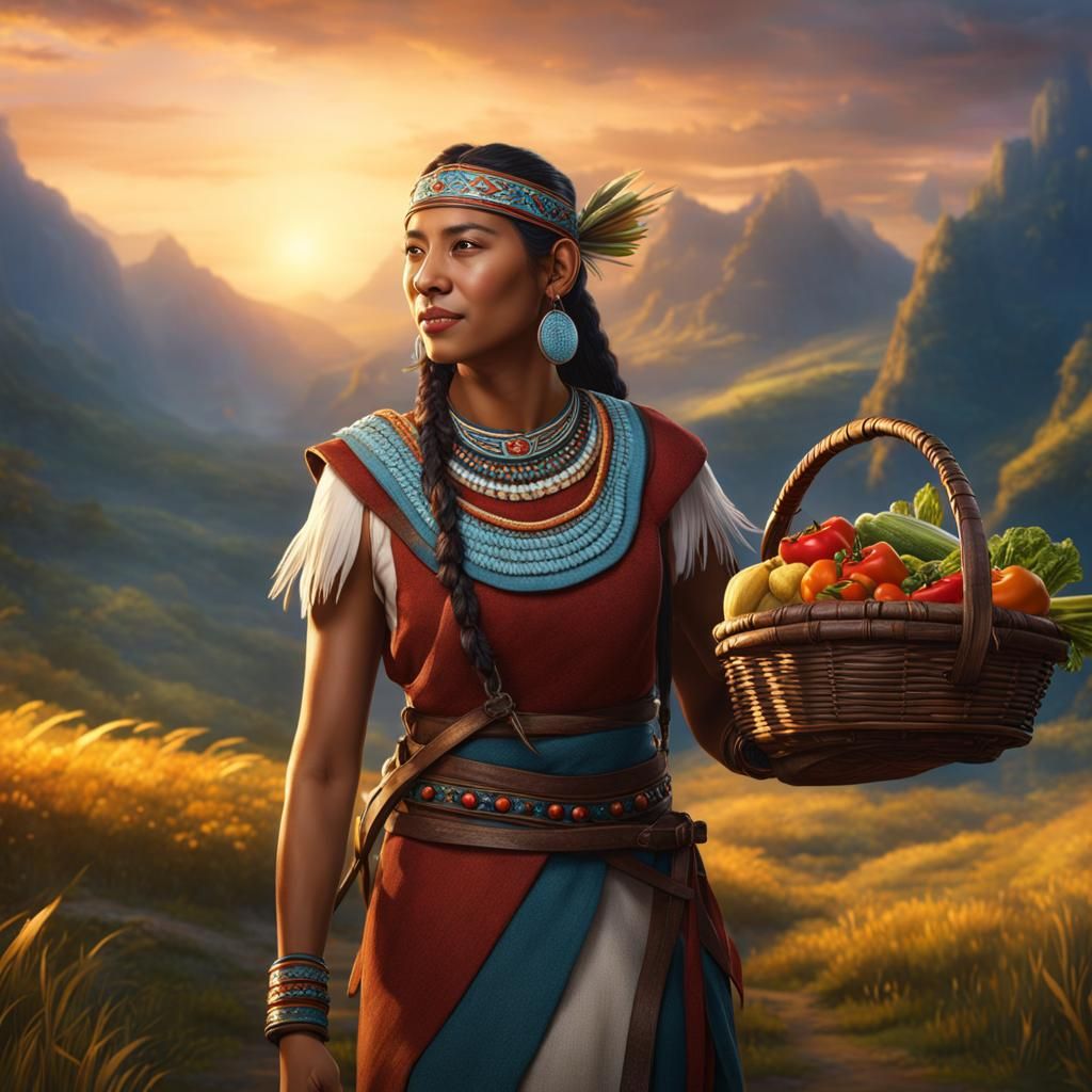 Young Indigenous Woman in Fantasy Valley: Matte Painting