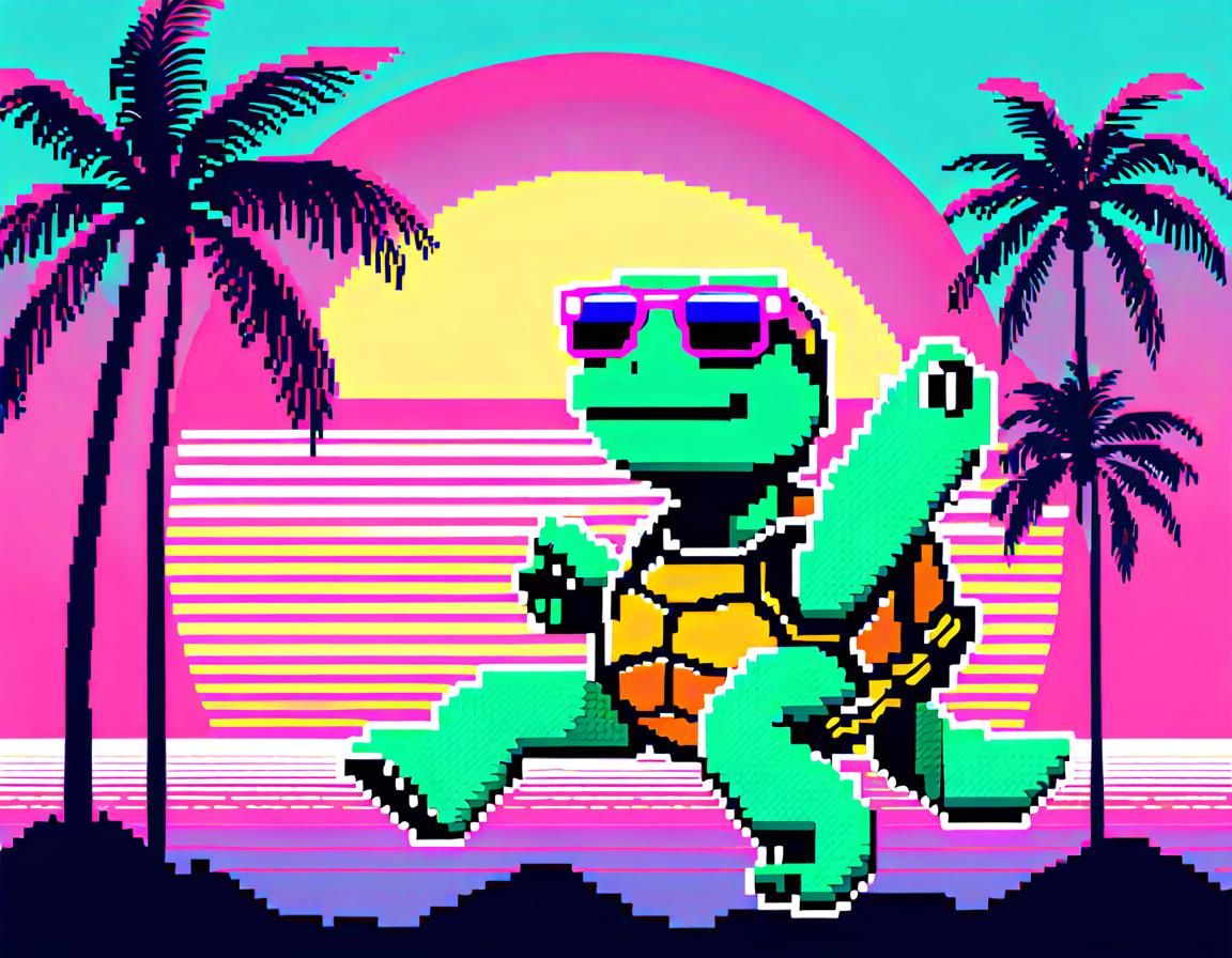 Vaporwave Turtle with 8-bit Sunglasses