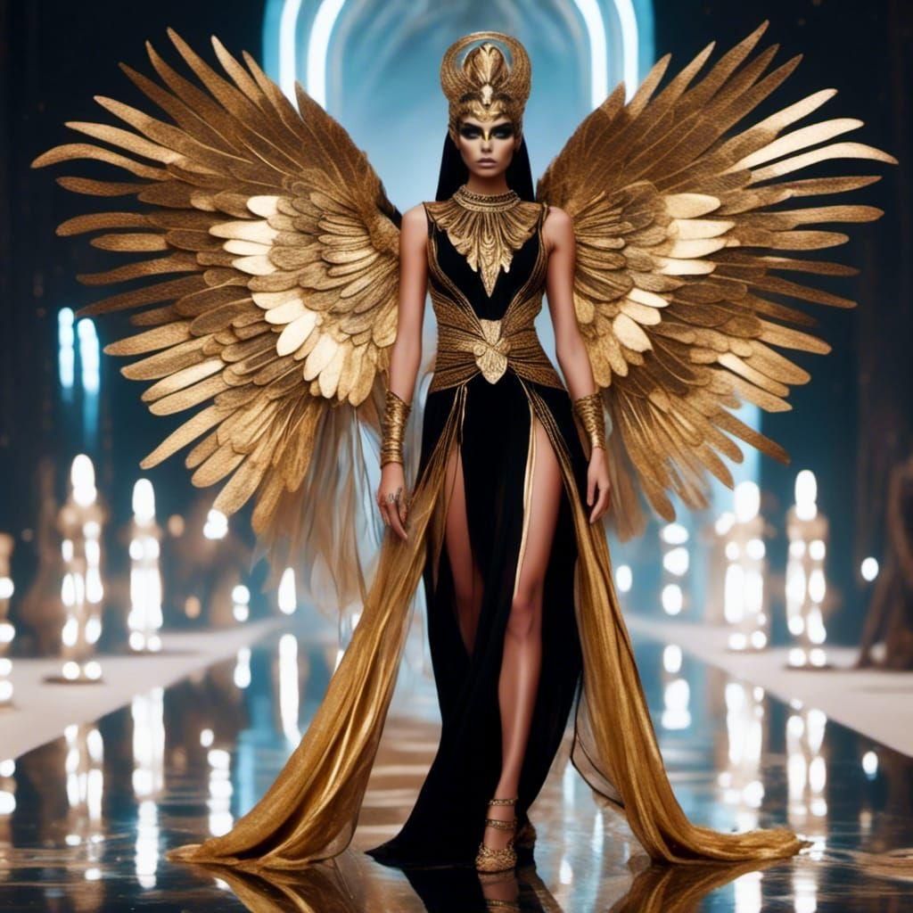 Cleopatra as a Powerful Goddess with Golden Wings