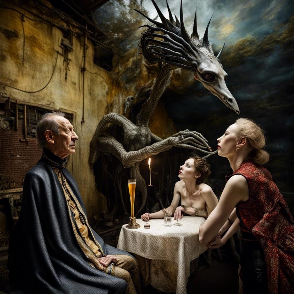 Surreal Alien Restaurant Celebration in Magical Realism