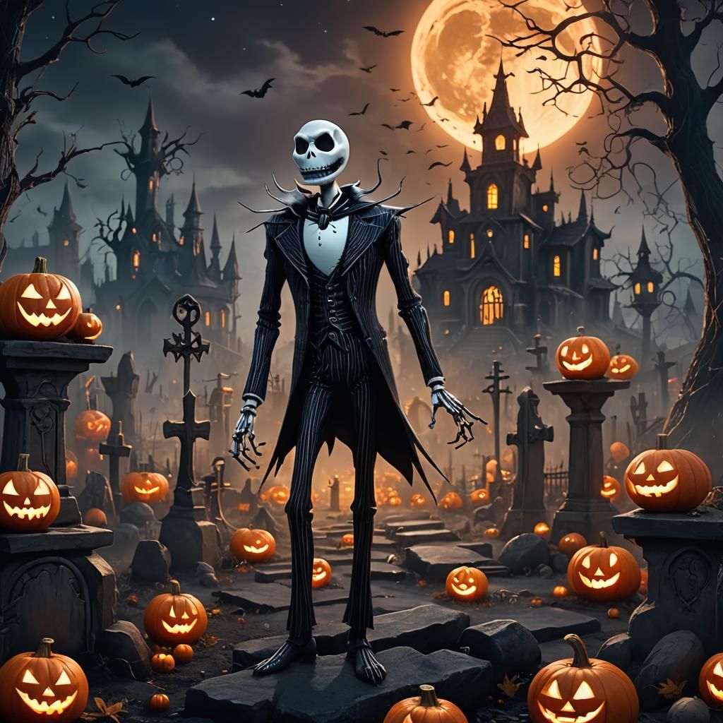 Jack Skellington in Halloween Town, Digital Matte Painting