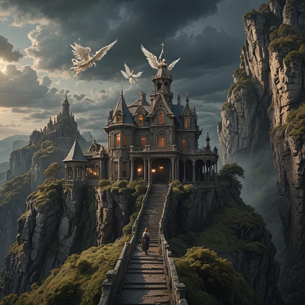 Angel at Haunted Cliffside Mansion: Digital Matte Painting