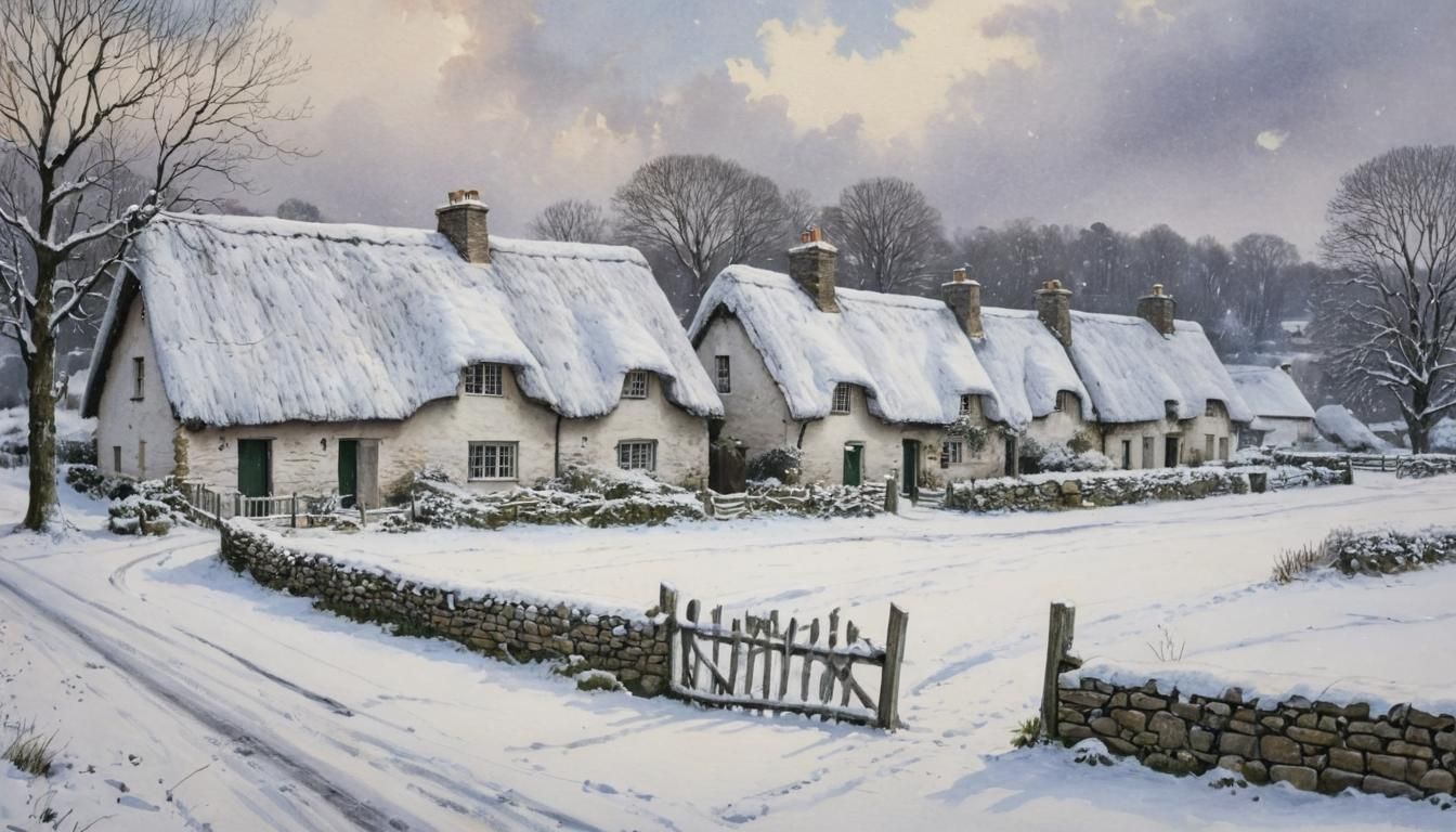 Christmas in Old Irish Country Scene in Watercolor