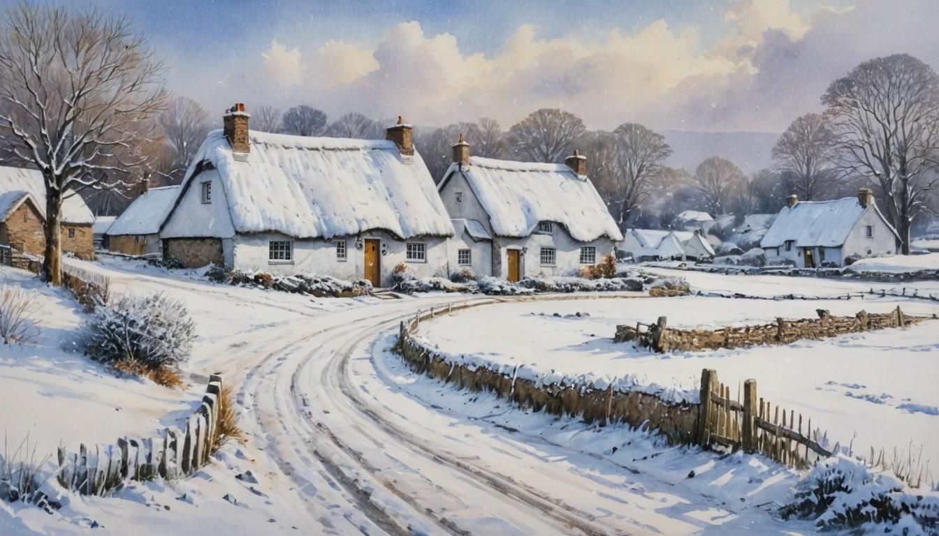 Christmas in Old Irish Village: Watercolor Painting