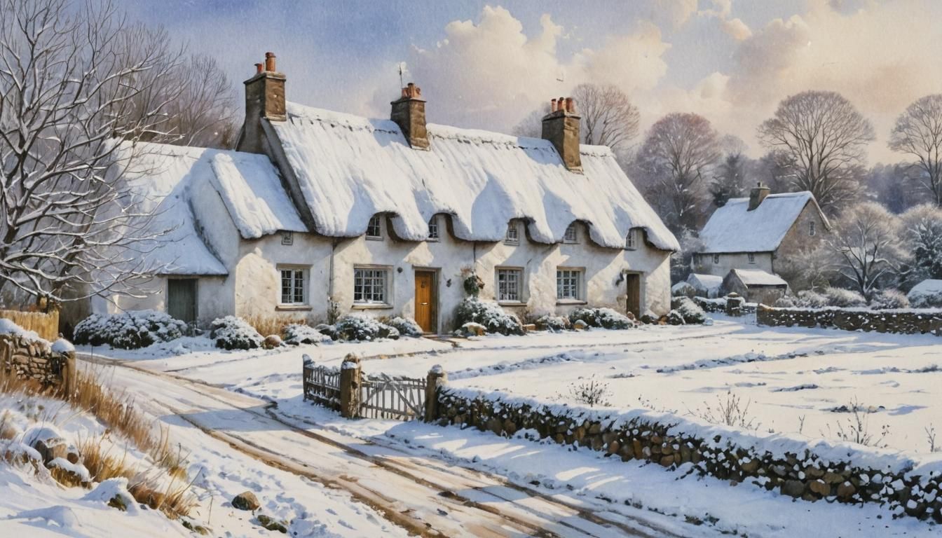Christmas in Old Irish Countryside: Watercolor Scene
