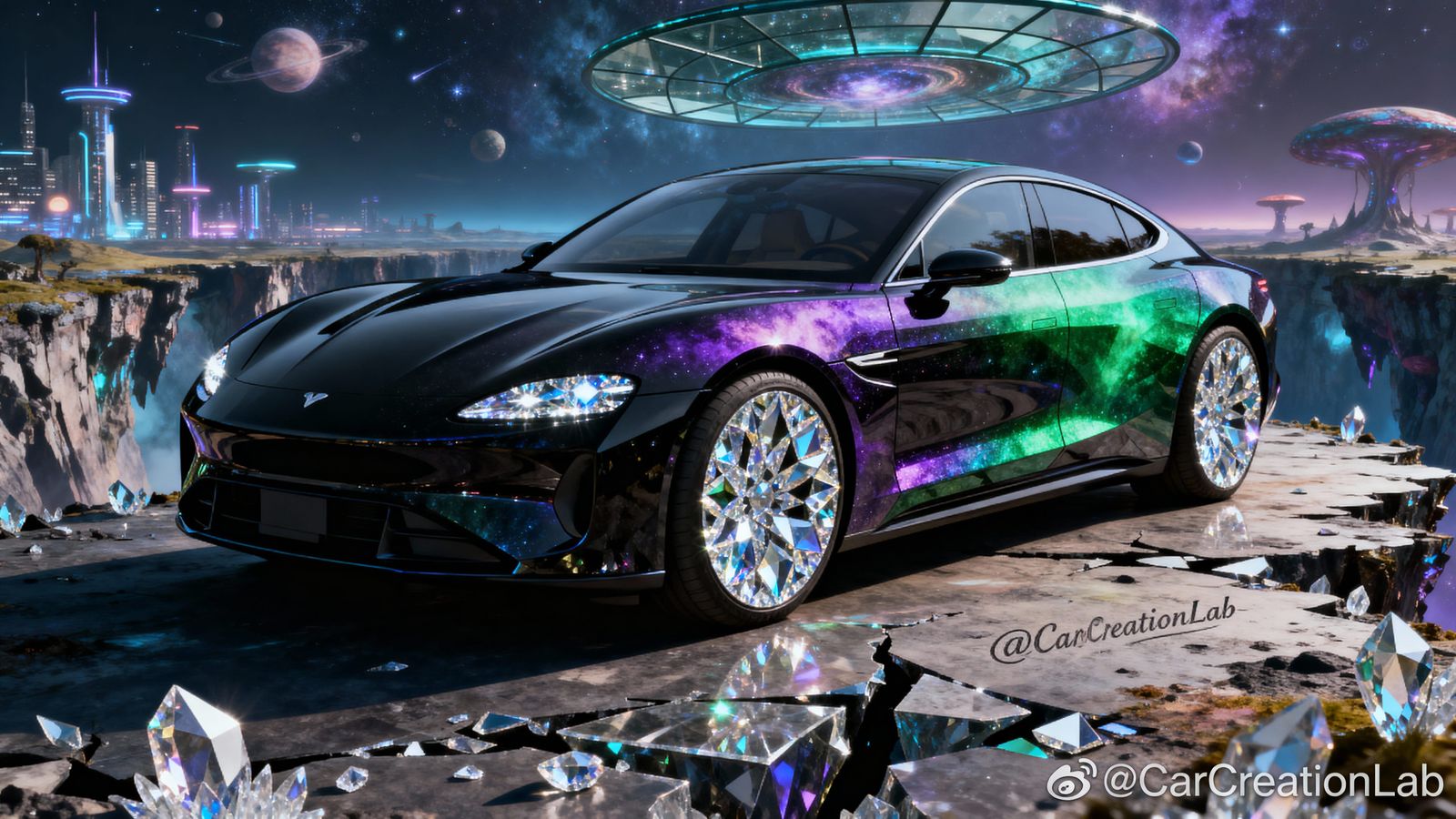 Interdimensional EV Grand Tourer in Cosmic Iridescence