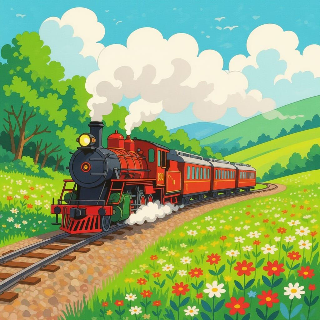 Enchanting Train Journey in Animated Style
