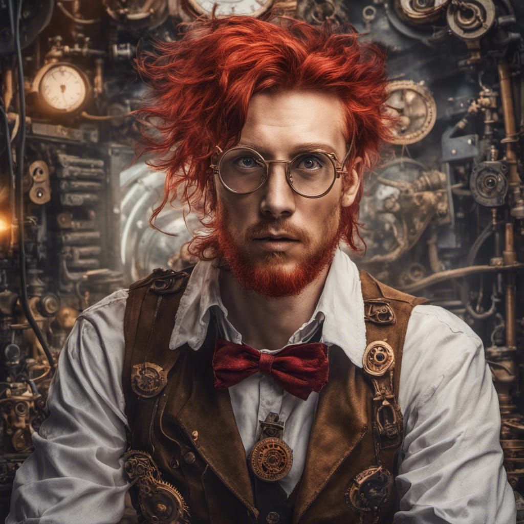 Steampunk Artificer with Red Hair in 8K
