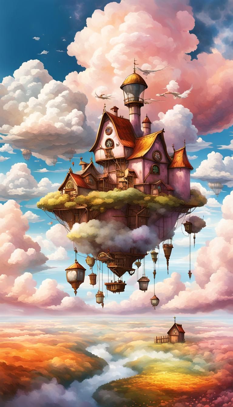 Magic Steampunk Farm Harvesting Clouds