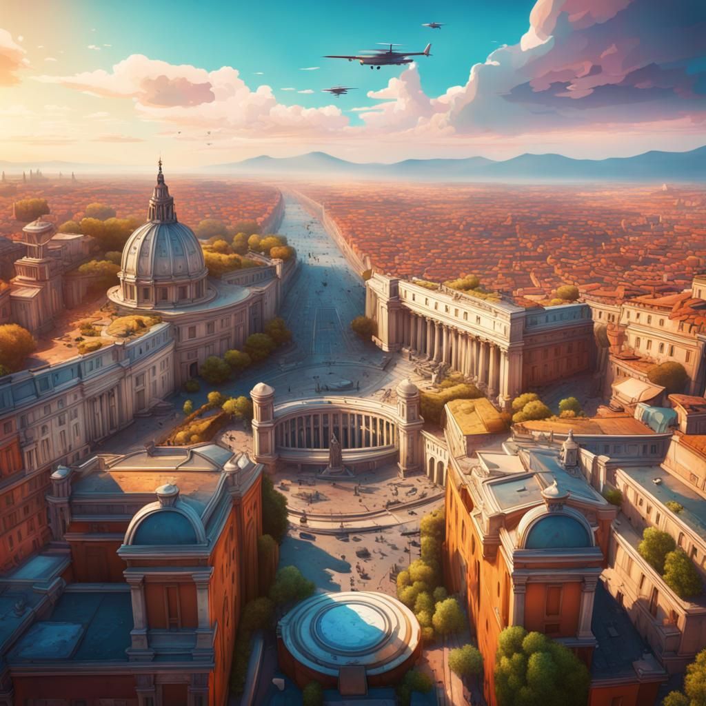 Futuristic Rome in Constructivist Art Style