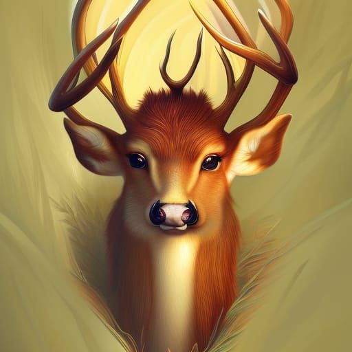 Majestic Ginger Deer with Antlers: Digital Painting