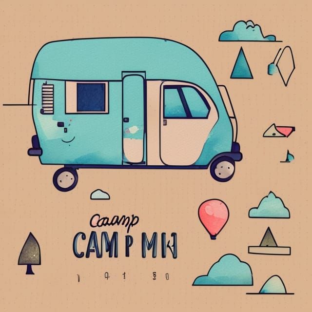 Cute Whimsical RV Camper Illustration in Watercolor Style