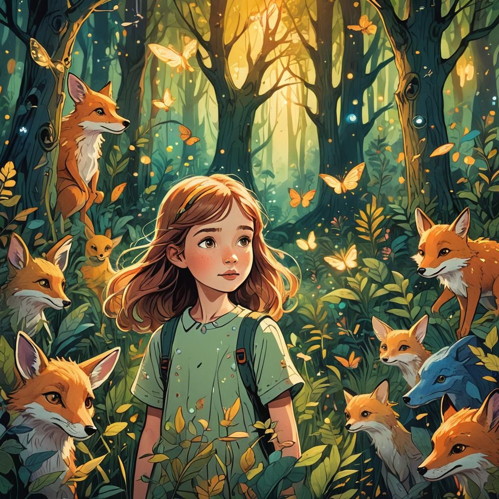 Enchanted Forest Scene in Doodle Style