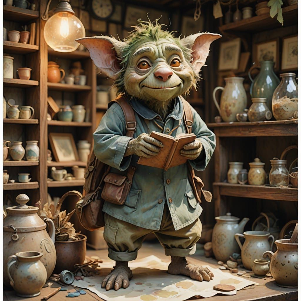 Whimsical Hoggle in Earthy Studio Ghibli Style