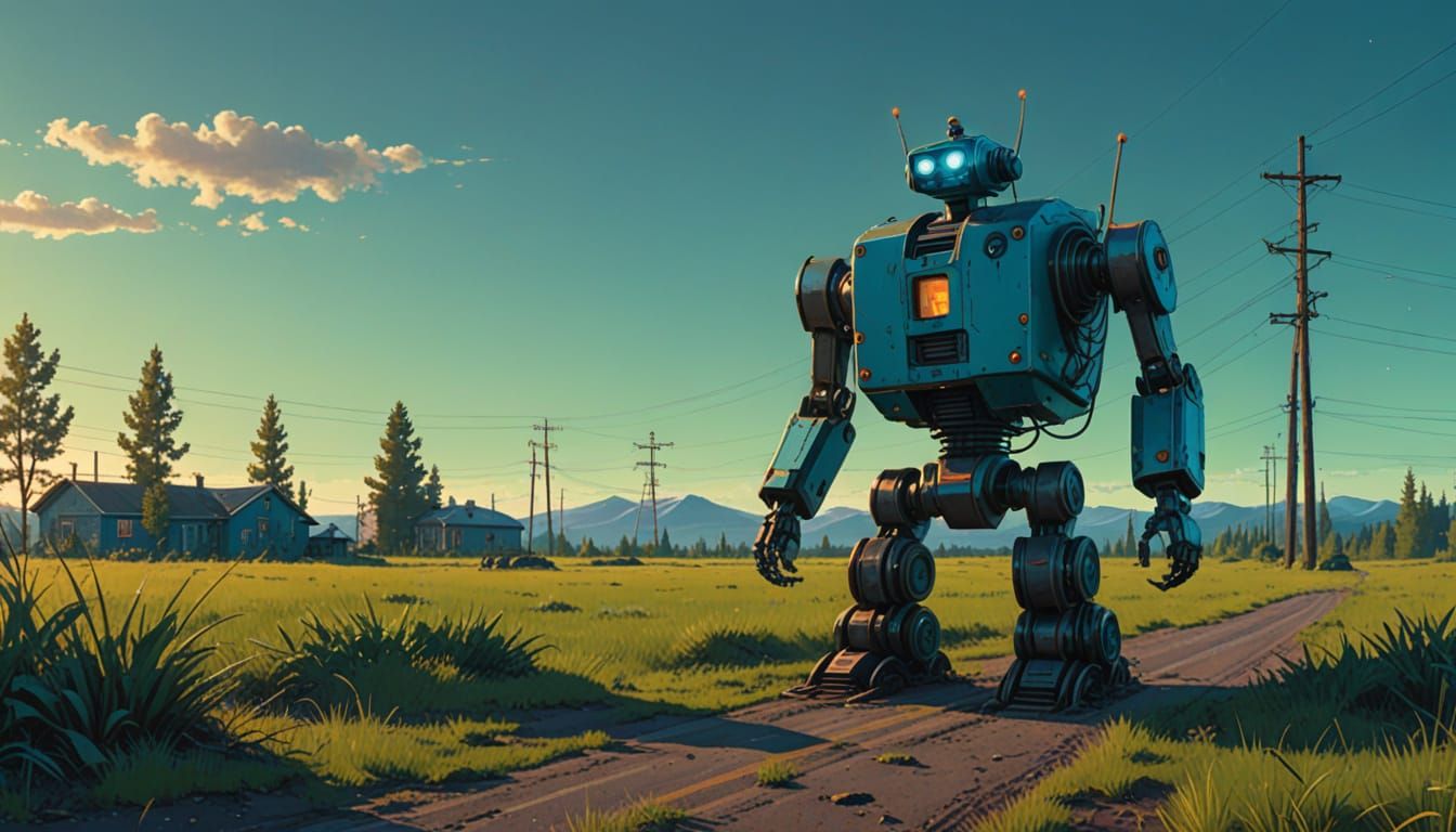 Robot in Desolate Landscape: Digital Art