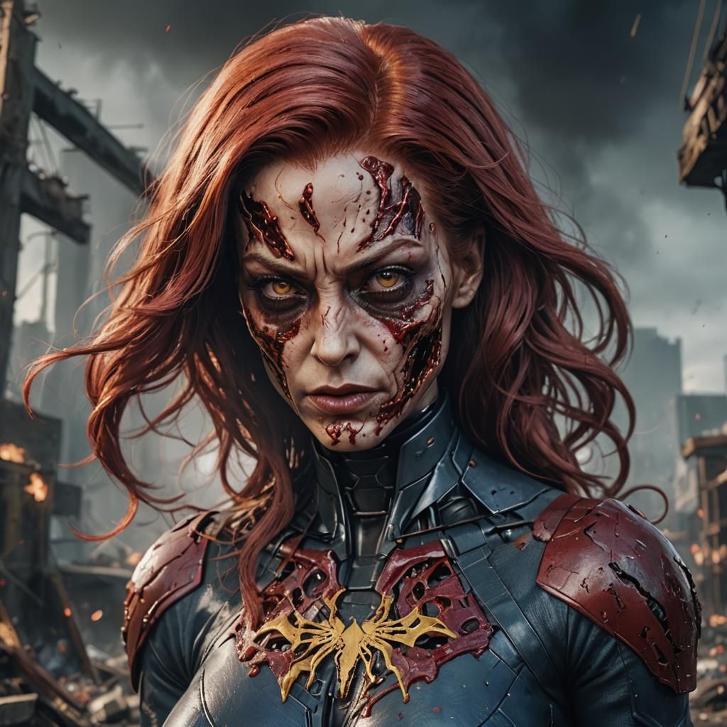 Zombie Jean Grey Portrait in Gory Marvel Style