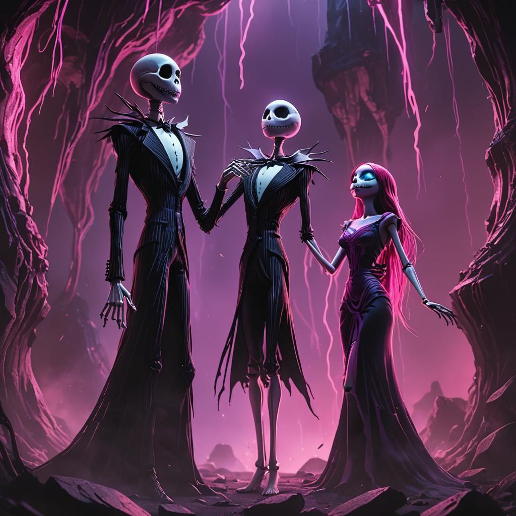 jack skellington , sally,  reaching out to each other, separ...