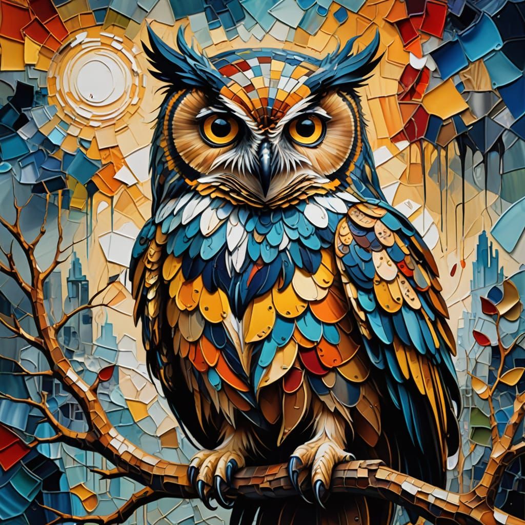 Surreal Fabric Owl in Dreamlike Scene