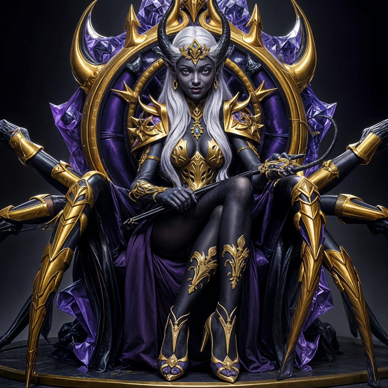 Drow Matron on Spider Throne in Dark Fantasy Style