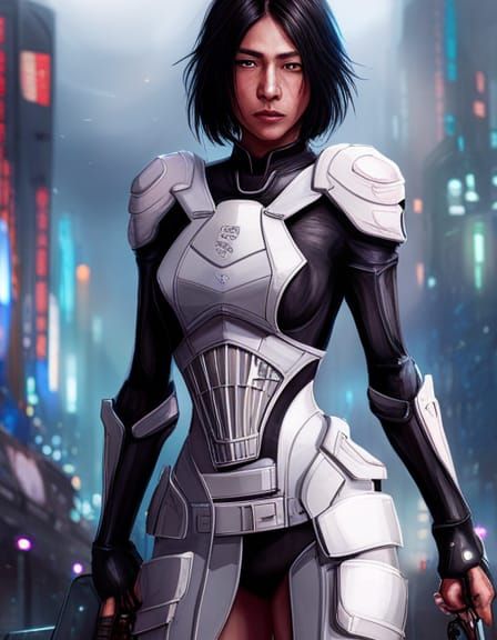 Rukia Kuchiki in Cyberpunk Armor Concept Art