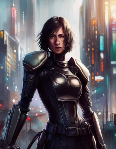 Cyberpunk Armored Woman: Digital Art Portrait