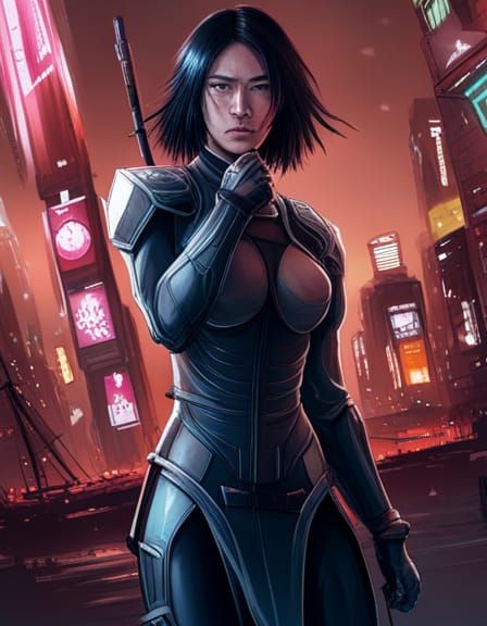 Rukia Kuchiki in Cyberpunk Armor Concept Art
