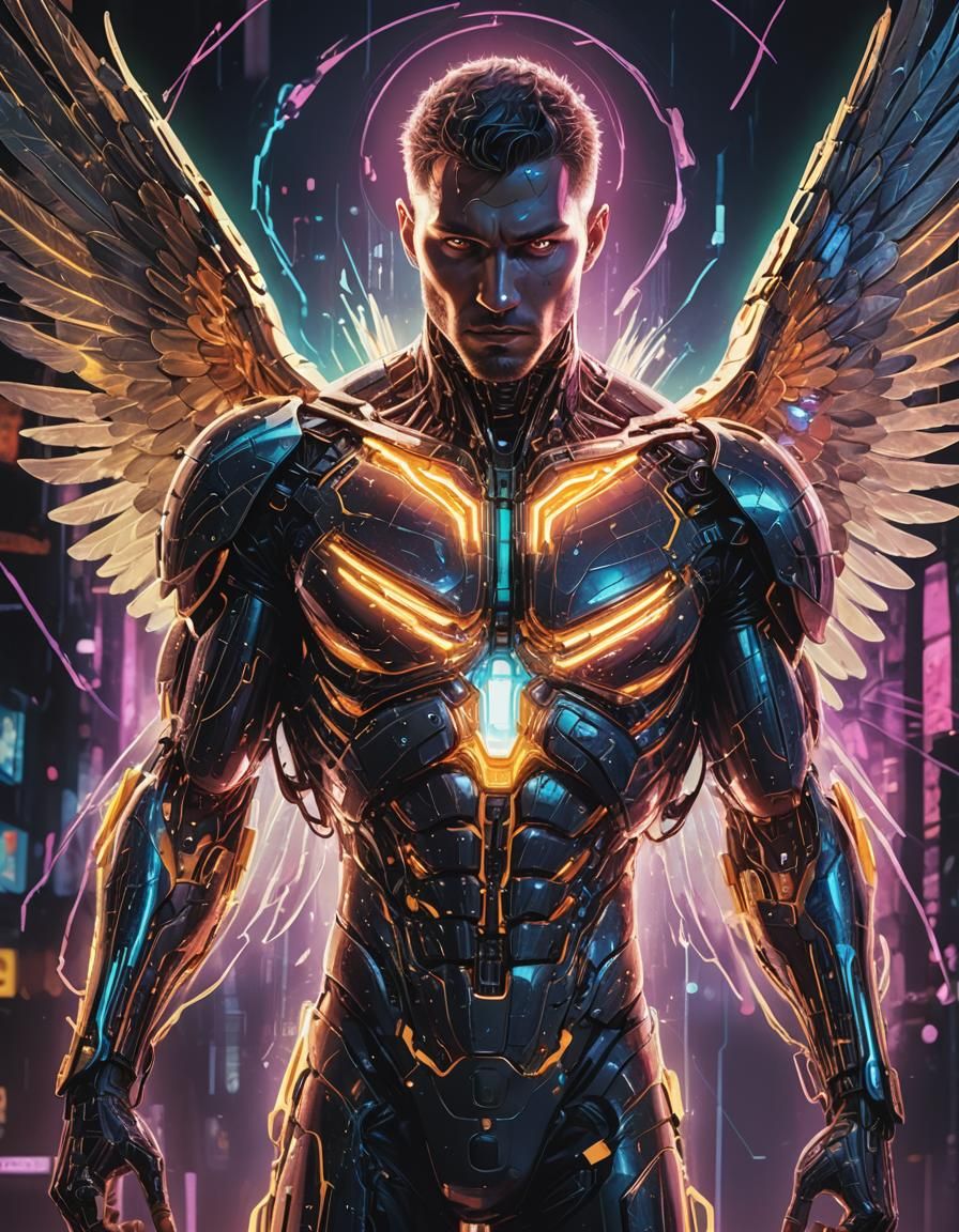 Translucent Angel in Cyberpunk Style