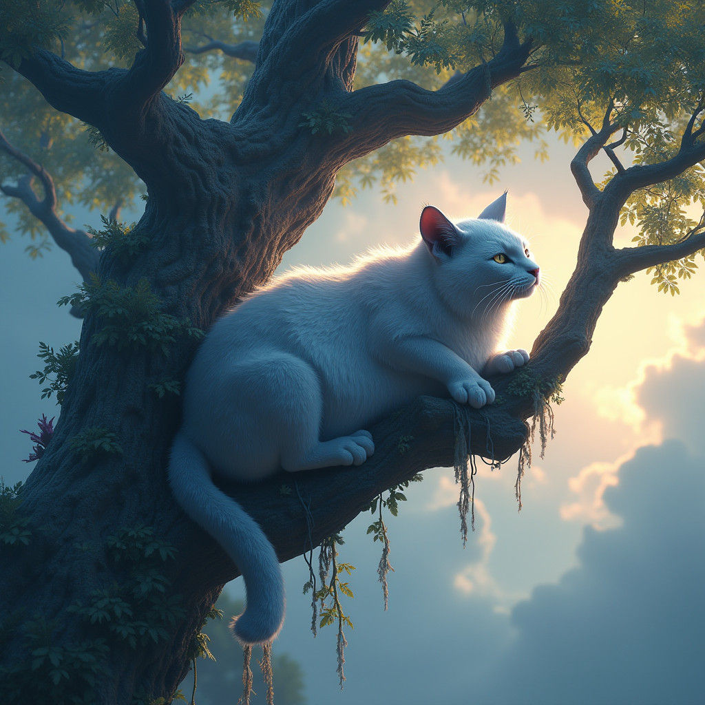 Mystical Cat in Tree: Atmospheric Matte Painting