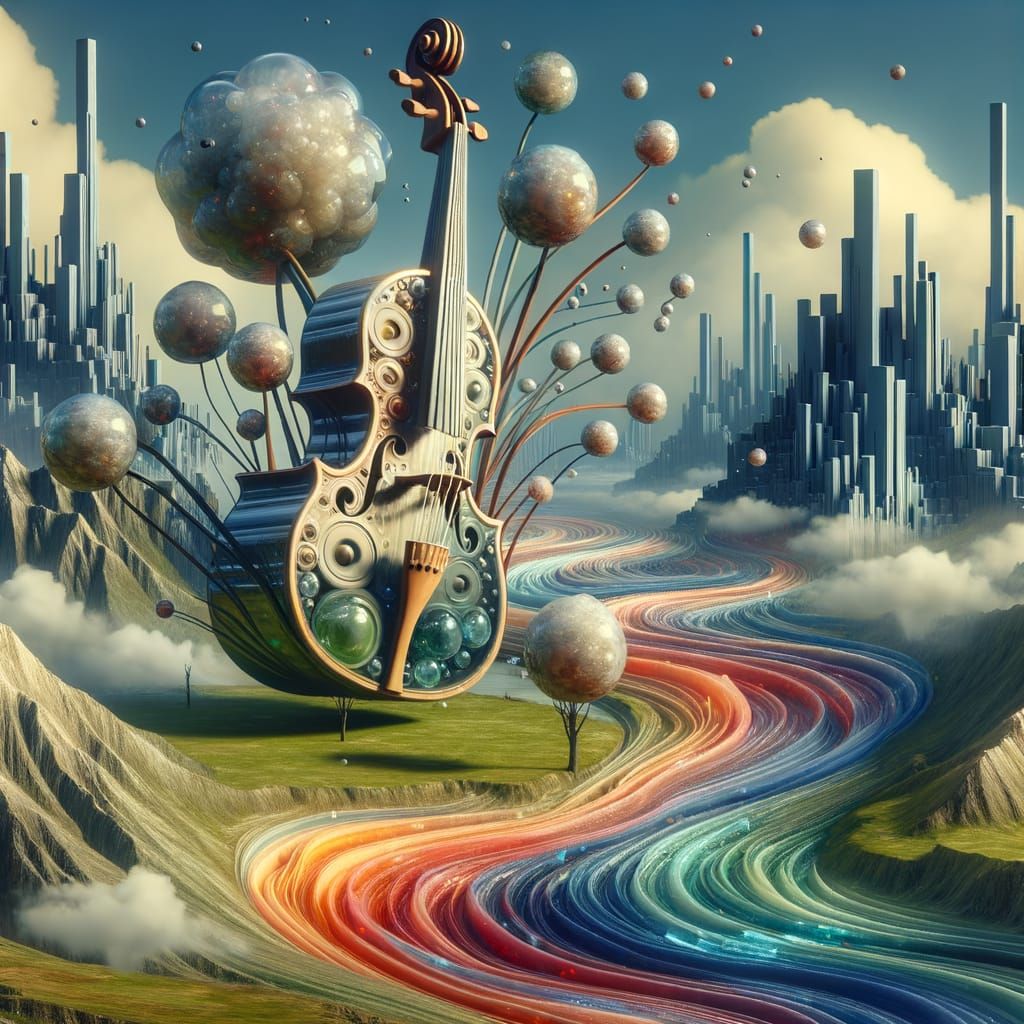 Surreal Crystal Instrument Forest with Geometric City