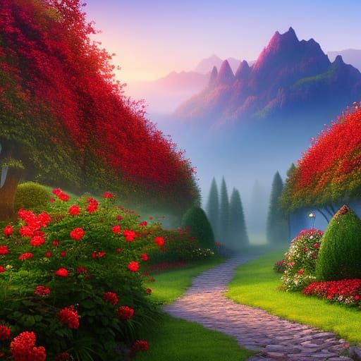 Enchanted Garden: Red Roses in Golden Light