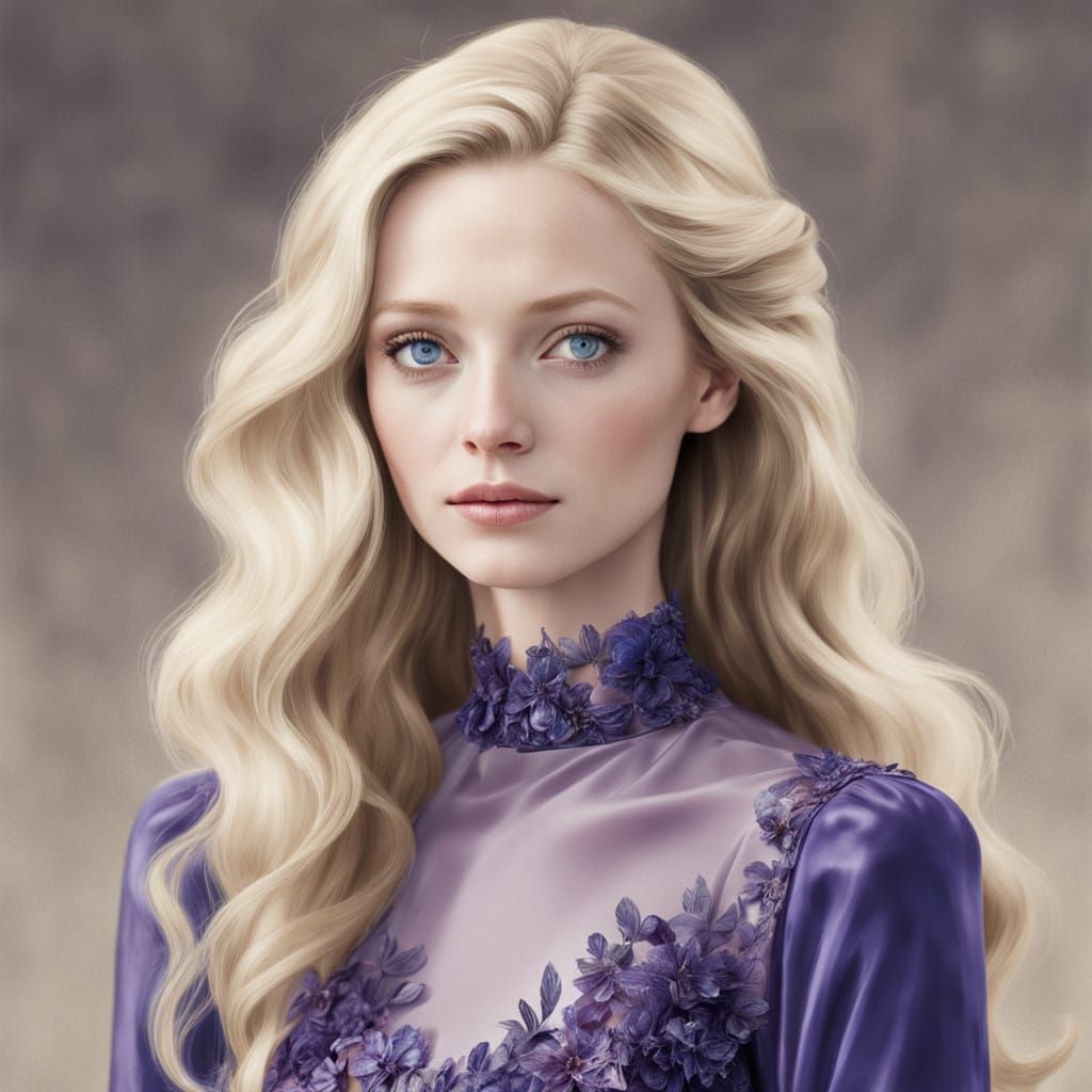 Elegant Purple Evening Gown Portrait in Realistic Style