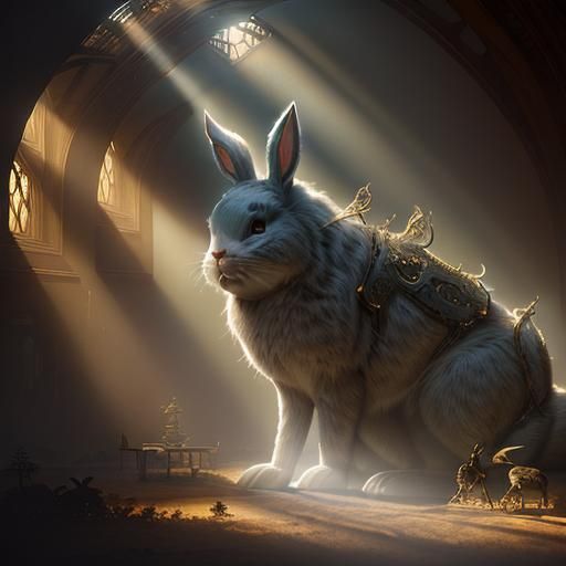 Sunbeam Bunny in Dusty Attic: Digital Matte Painting