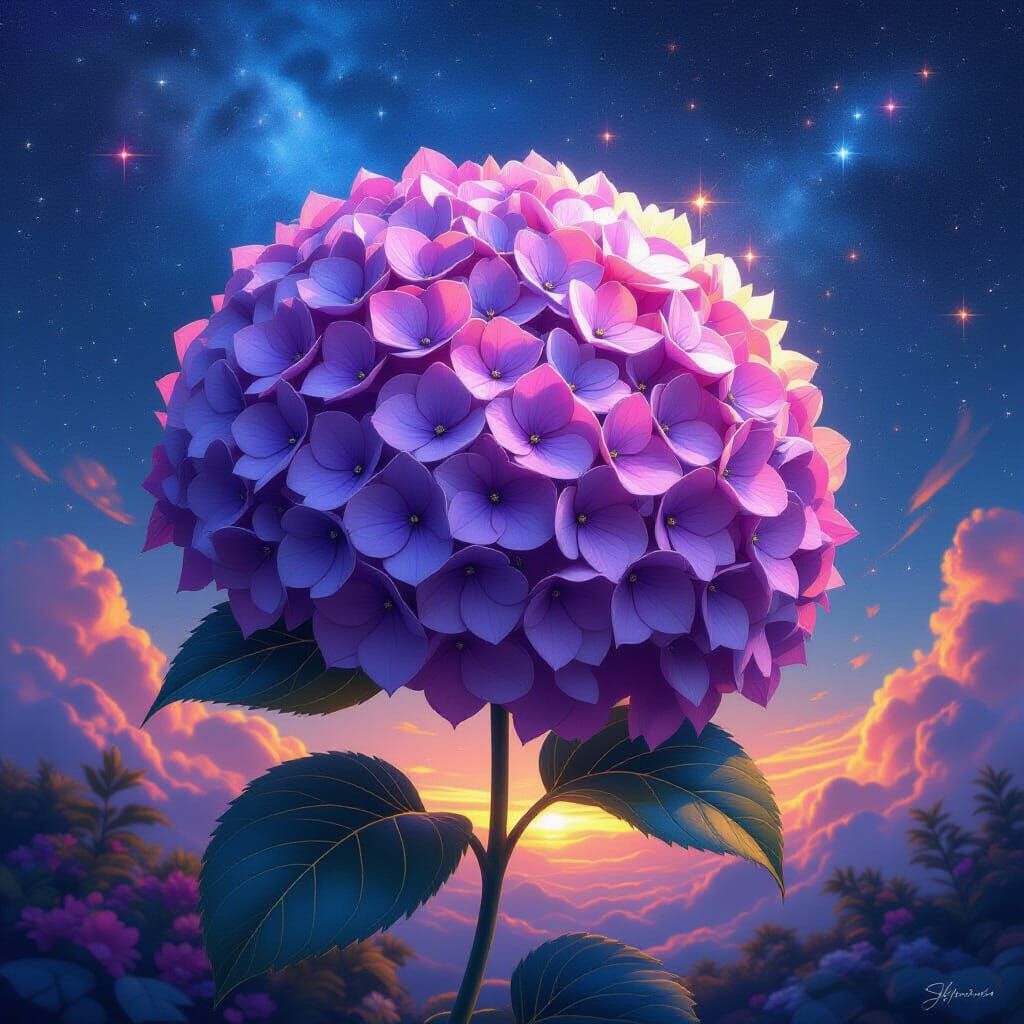 Hydrangea Bloom Unveils Constellations in Nebula