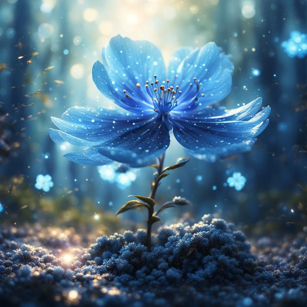 Blue Sakura Flower Portrait in Fantasy Style