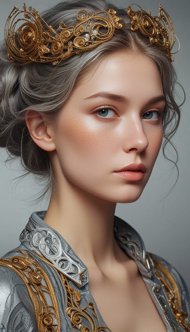 Elegant Woman in Radiant Fractal Aura