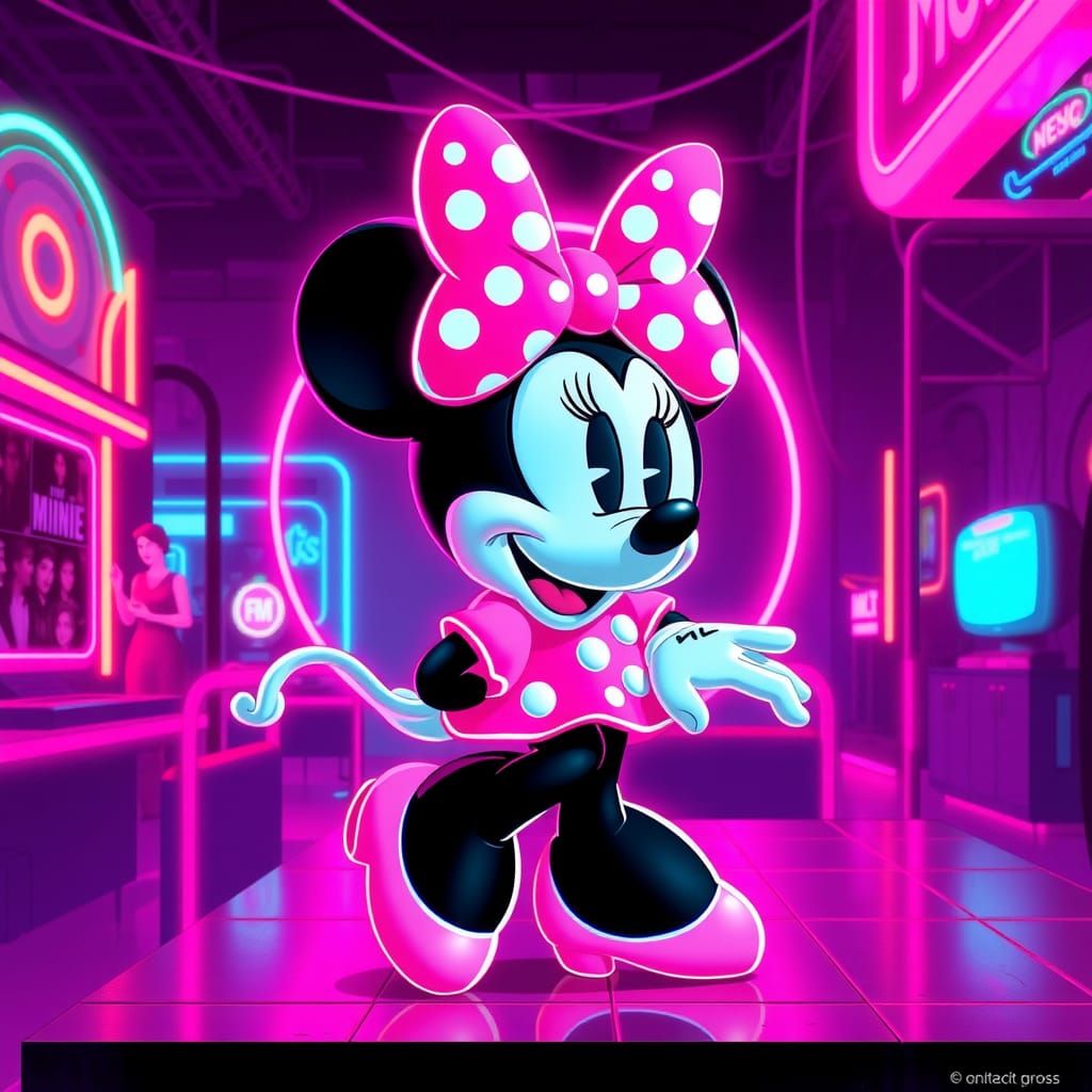 Minnie Mouse in Synthwave Neon Retro Style