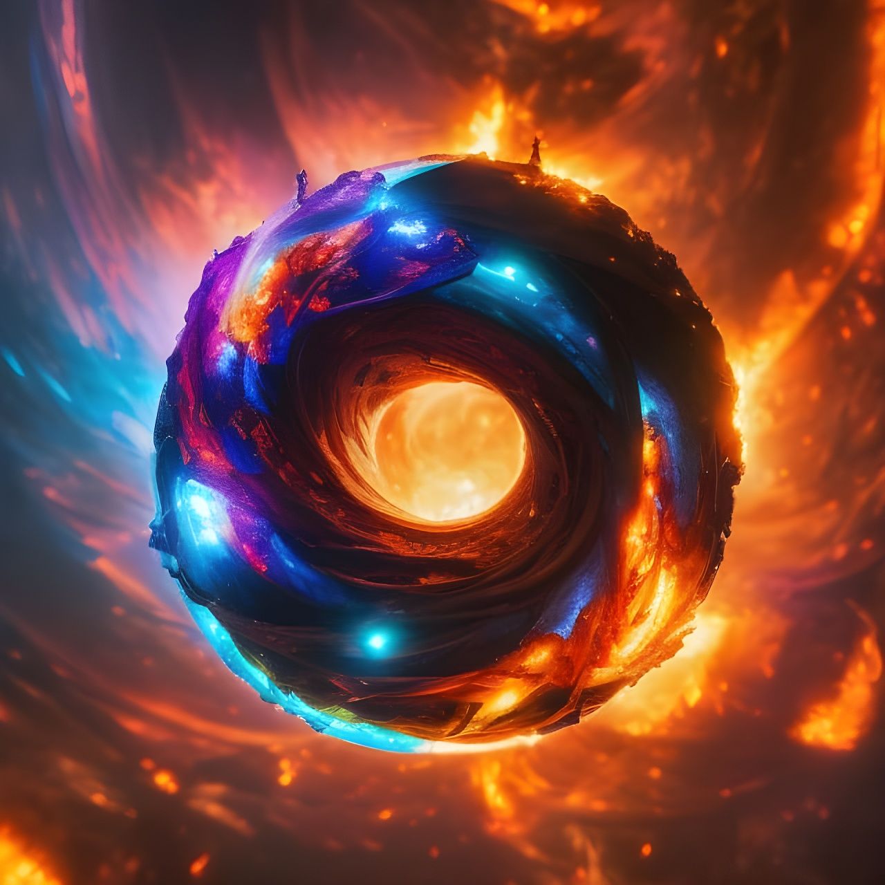 Explosive Bagel with Everything in Gouache Style