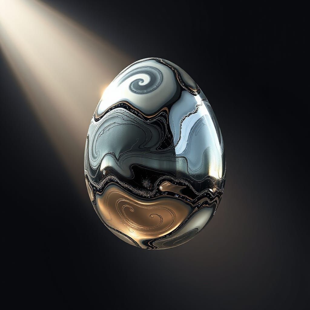 Surreal Mercury Egg in Mid-Air