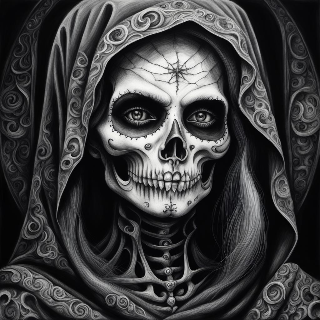 Detailed Charcoal Portrait of Mrs. Death