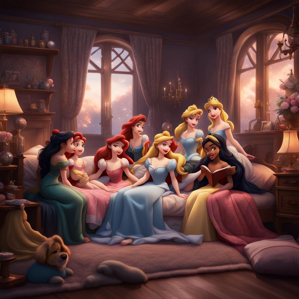 Disney Princess Sleepover: Movie Night in Fantasy Art