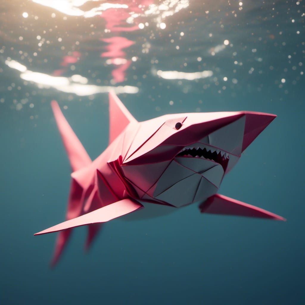 Origami Paper Shark Swimming Underwater