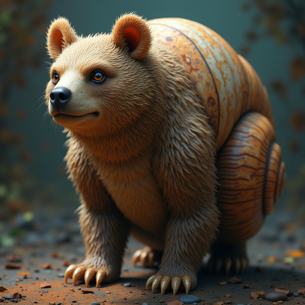 Bear-Snail Hybrid in Hyperrealistic Fantasy Style