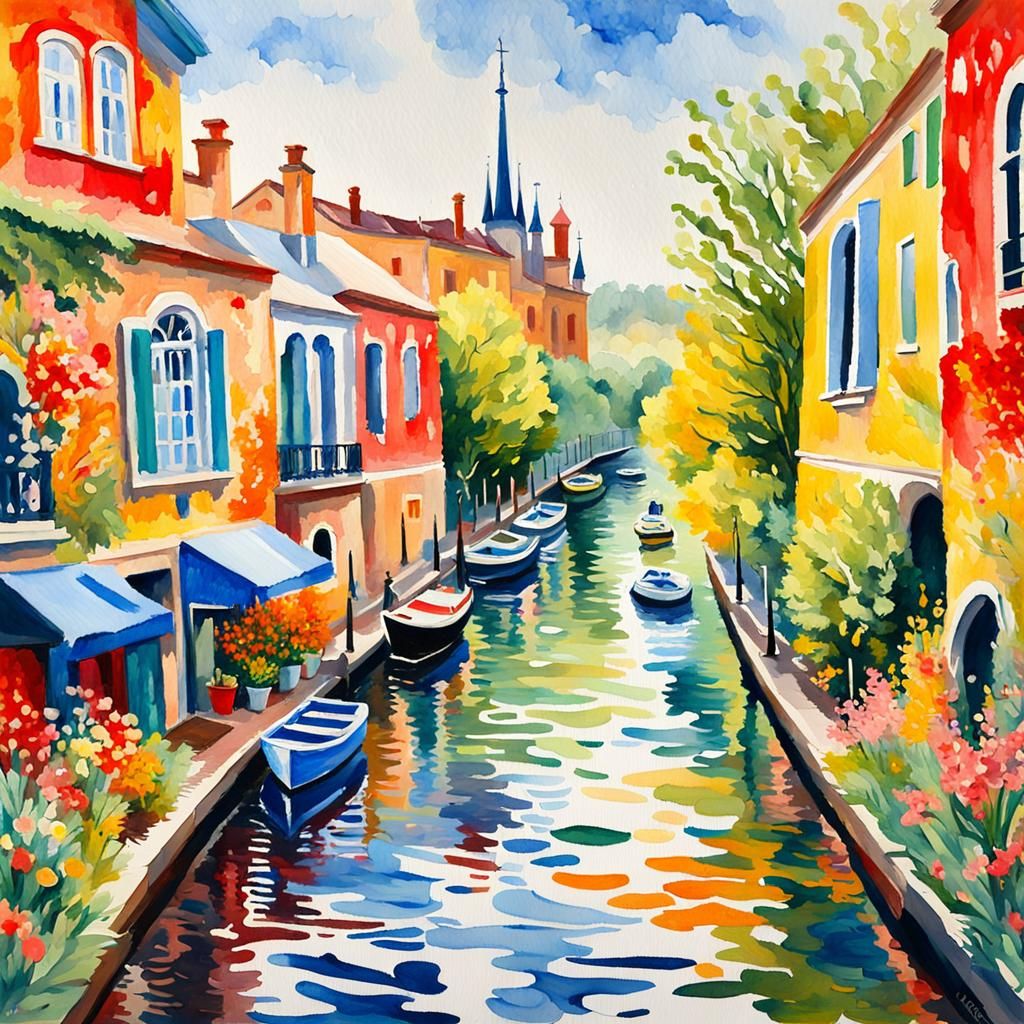 Impressionist Gouache Painting on Canvas in 8K