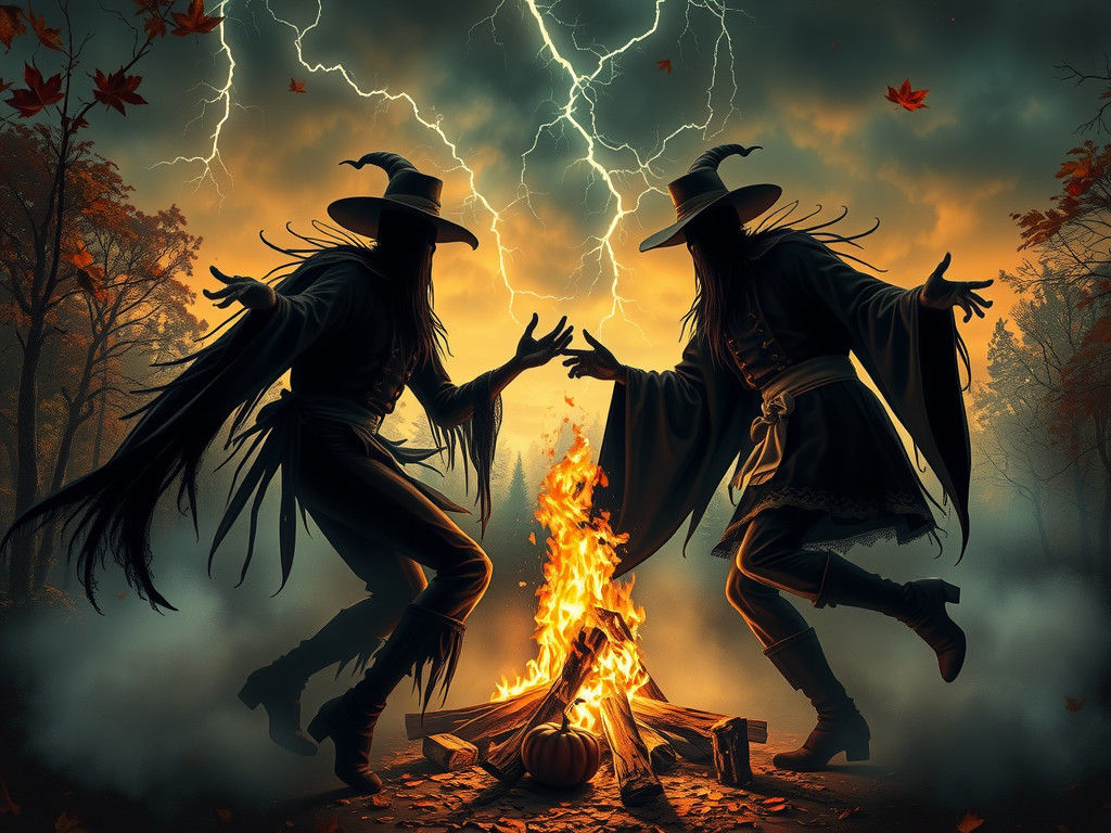 Shadow Figures Dance in Surreal Nightmare Bonfire Scene