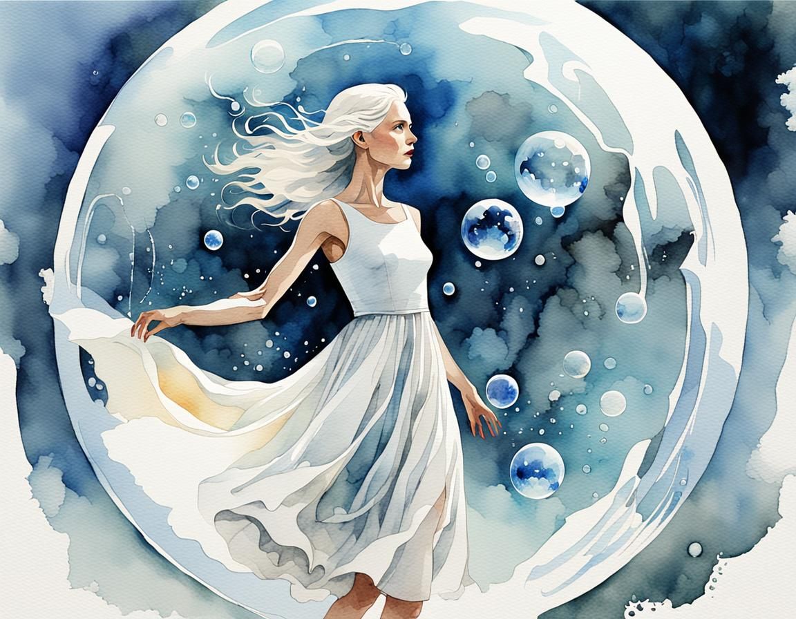 Woman in Frozen Bubble: Watercolor Splash Art
